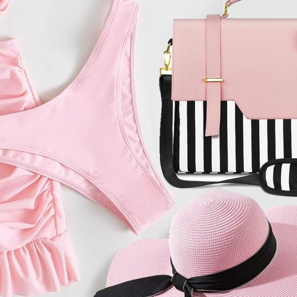 NWT Light Pink Swimsuit Hat Strappy High Heel Shoes Halloween Barbie Cos… - Picture 3 of 15